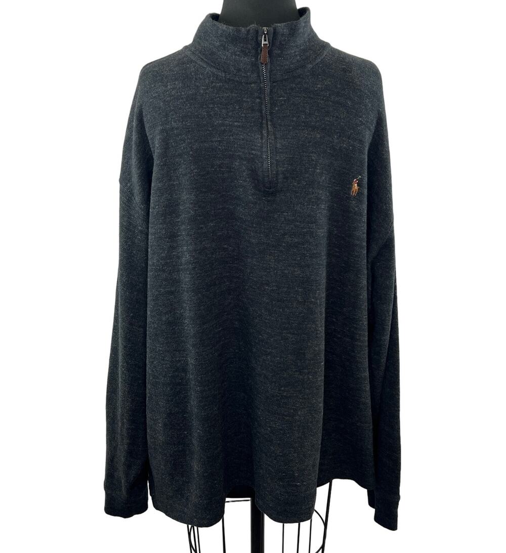 Polo by Ralph Lauren Estate Rib Gray Stand Up Collar 1/4 Zip Pullover Men's 2XB